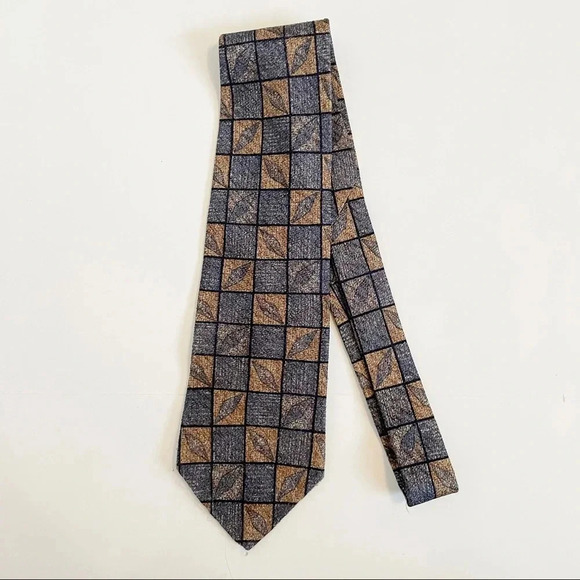 Bugatti Men’s Brown Blue Diamond Print Silk Tie - Picture 1 of 4